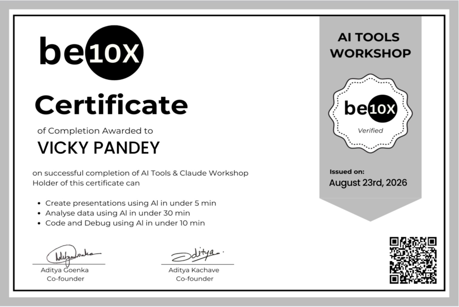 AI Tools and Claude Workshop Certificate